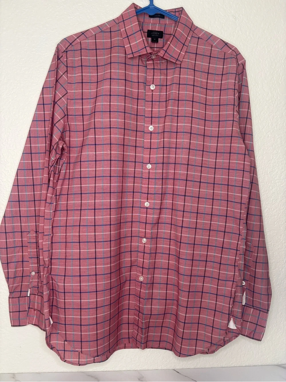 J. Crew Pink Plaid Windowpane Dress Shirt with Navy Checks